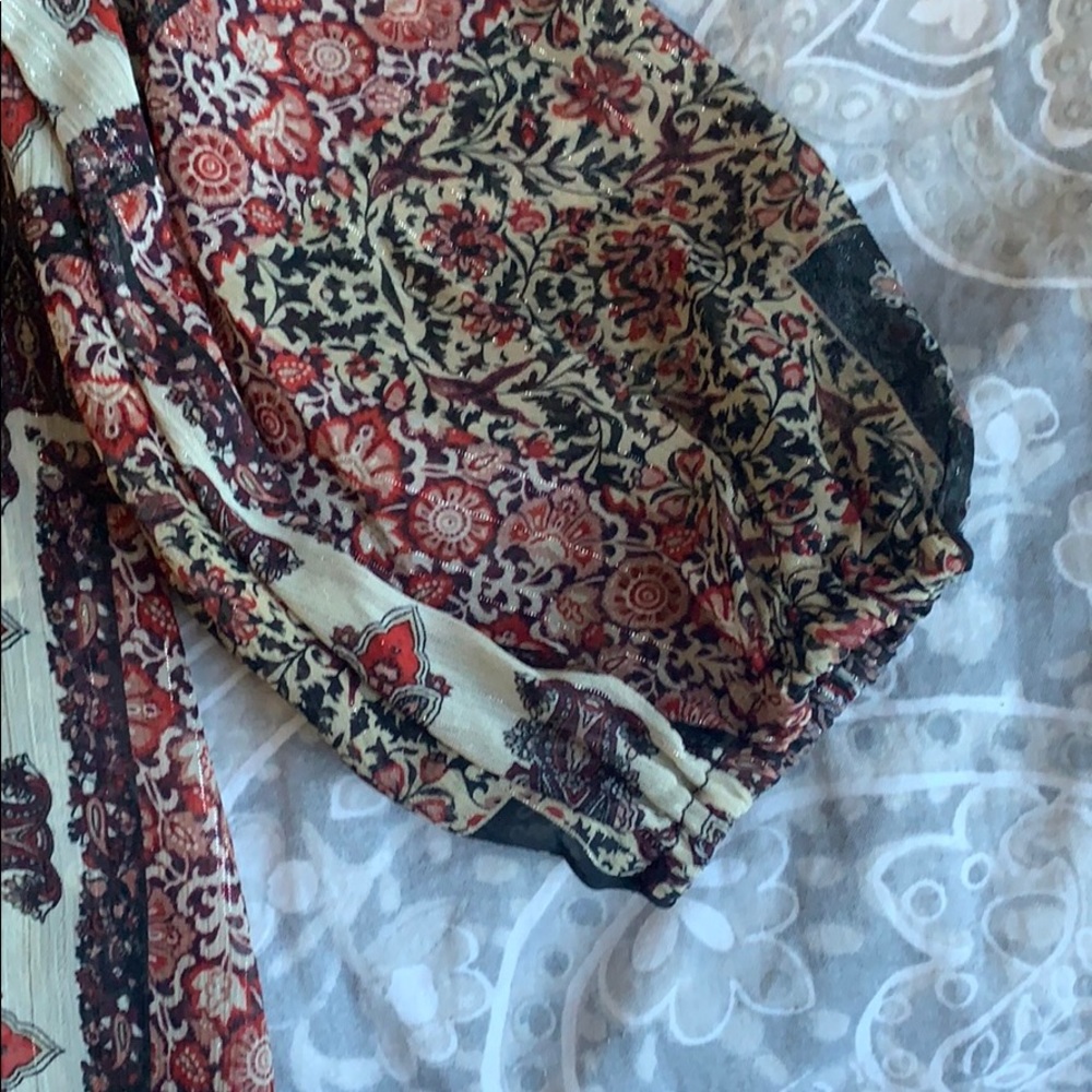 Boho Patchwork Printed Blouse With Tassels - image 5